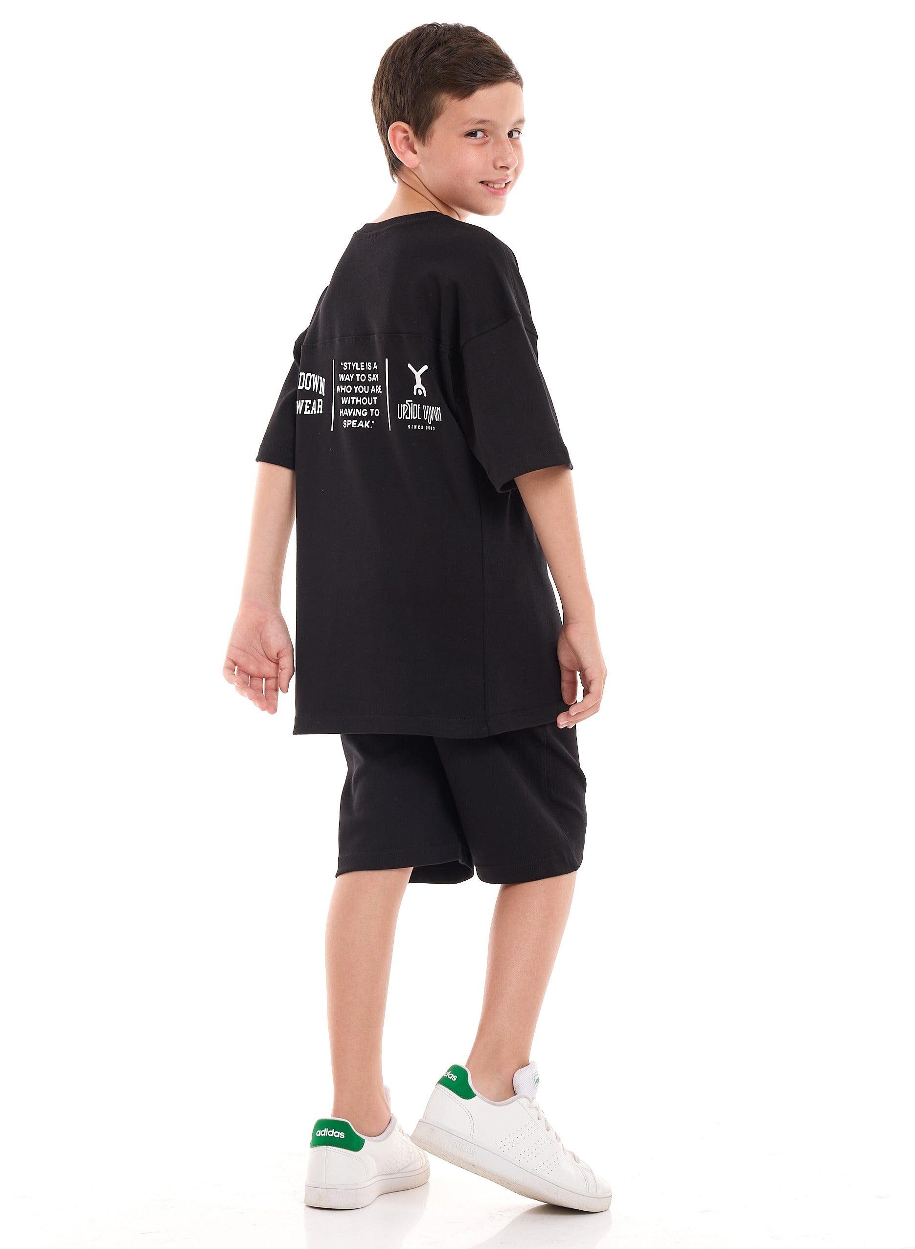 Victor and Jane Cotton Bear Embroidered & Patch Detailed Polo T-Shirt & Shorts Set - Grey & Navy Blue