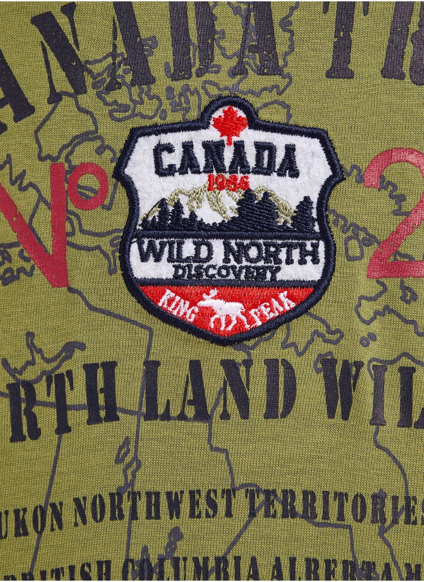 Victor and Jane Cotton Bear Patch With Embroidery Detail Graphic T-Shirt - Olive Green
