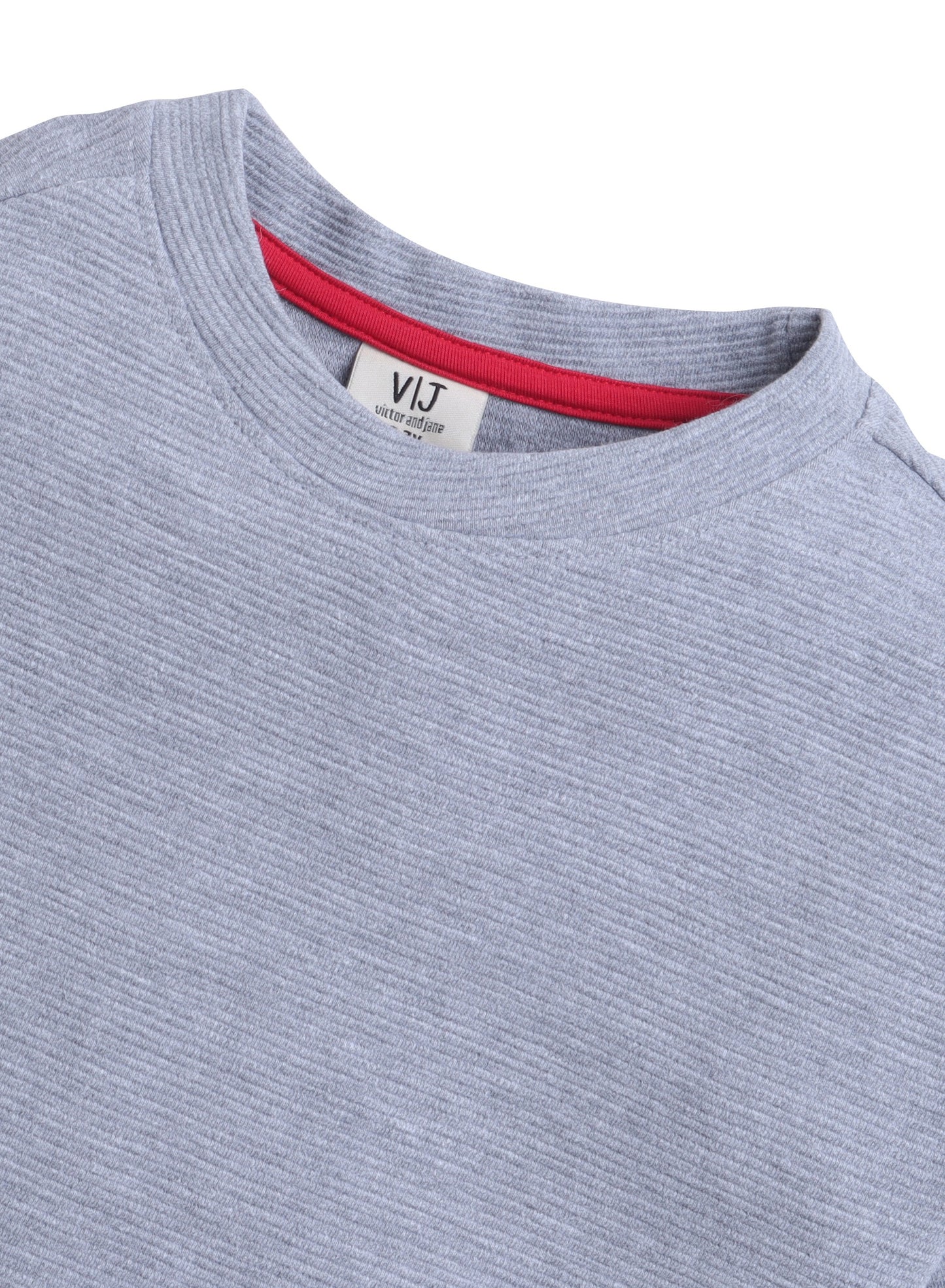 Junior Boys Ribbed Cotton T-Shirt- Grey