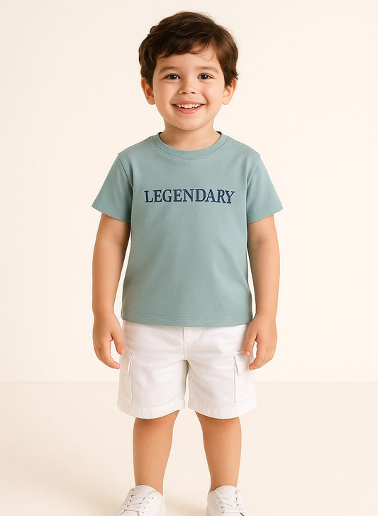 Junior Boys T-Shirt – “LEGENDARY” Slogan – Soft Blue (2Y-9Y)