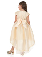 Girls Champange High Low Tail Dress With 3D Applique