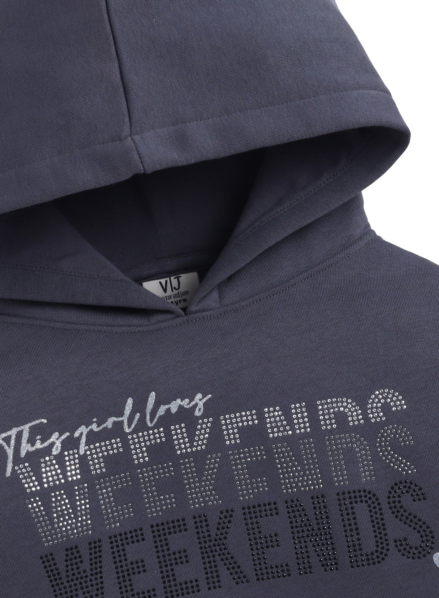 Girls Layered Weekends Fleece Hoodie – Charcoal Grey