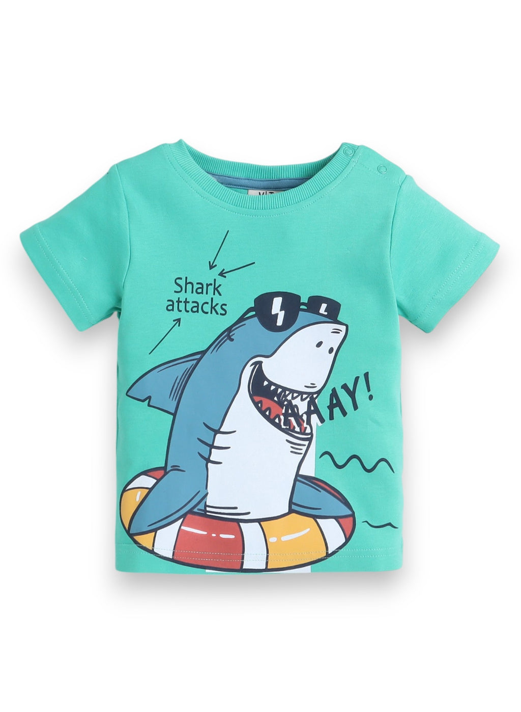 Victor And Jane Infant 2Pc Set, Green T-Shirt With Cute Shark And Blue Shorts