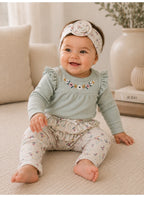 Baby Girls Long Sleeve Bodysuit & Ruffle Pants Set with Headband (3-Piece Set)