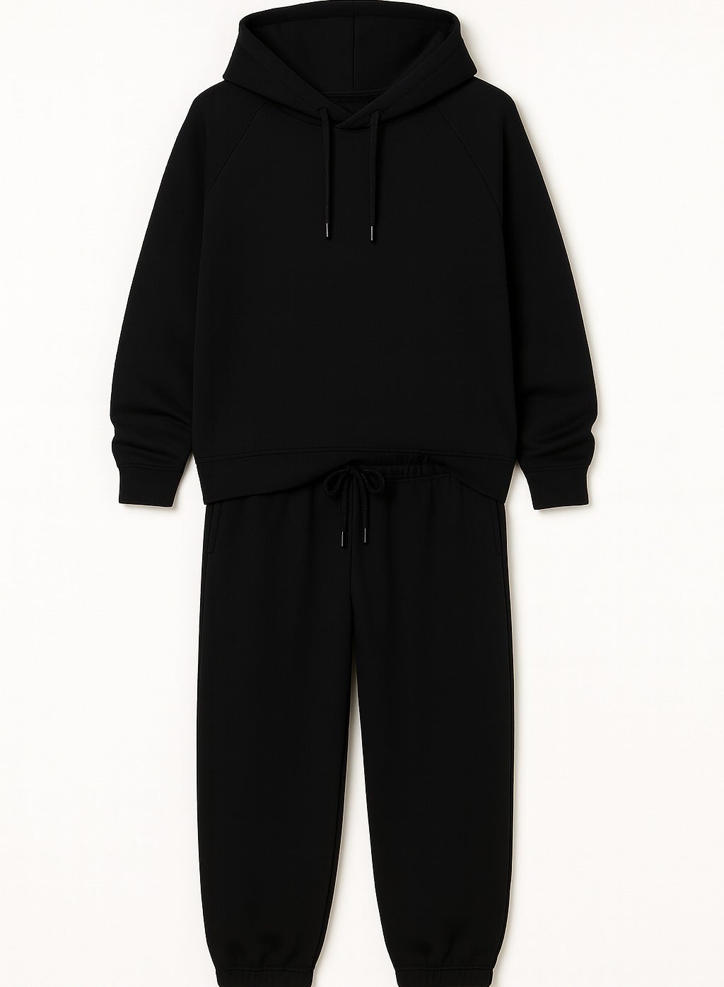 Black Hoodie with Drawstring- 100% Cotton Fleece