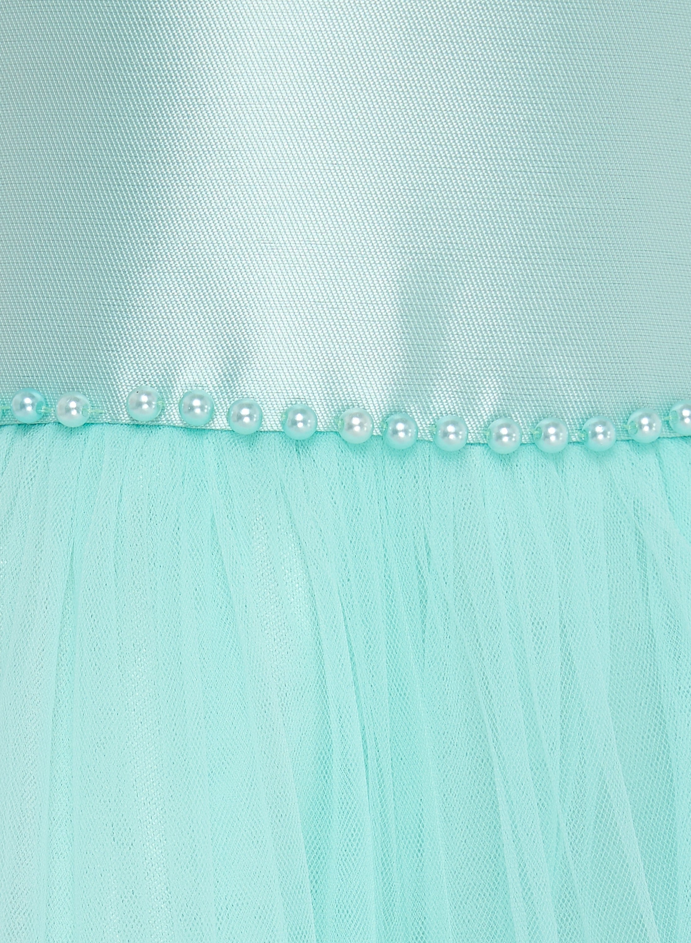 Chic Green Satin  Party Dress With Mesh & Decoration