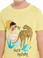 Victor And Jane Leopard Graphic Fashion T-Shirt - Yellow