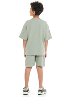 Oversized - Boys' Jacquard 2-Piece Set - T-Shirt With Badge Detail And Matching Shorts With Pockets,