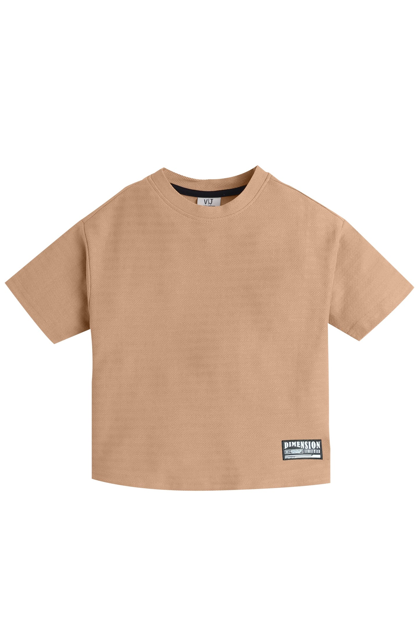 Junior Boys Textured Cotton T-Shirt - Beige