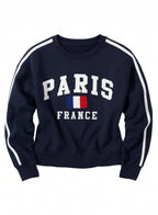 Girls Œparis France” Cotton Fleece 2-Piece Set - Navy