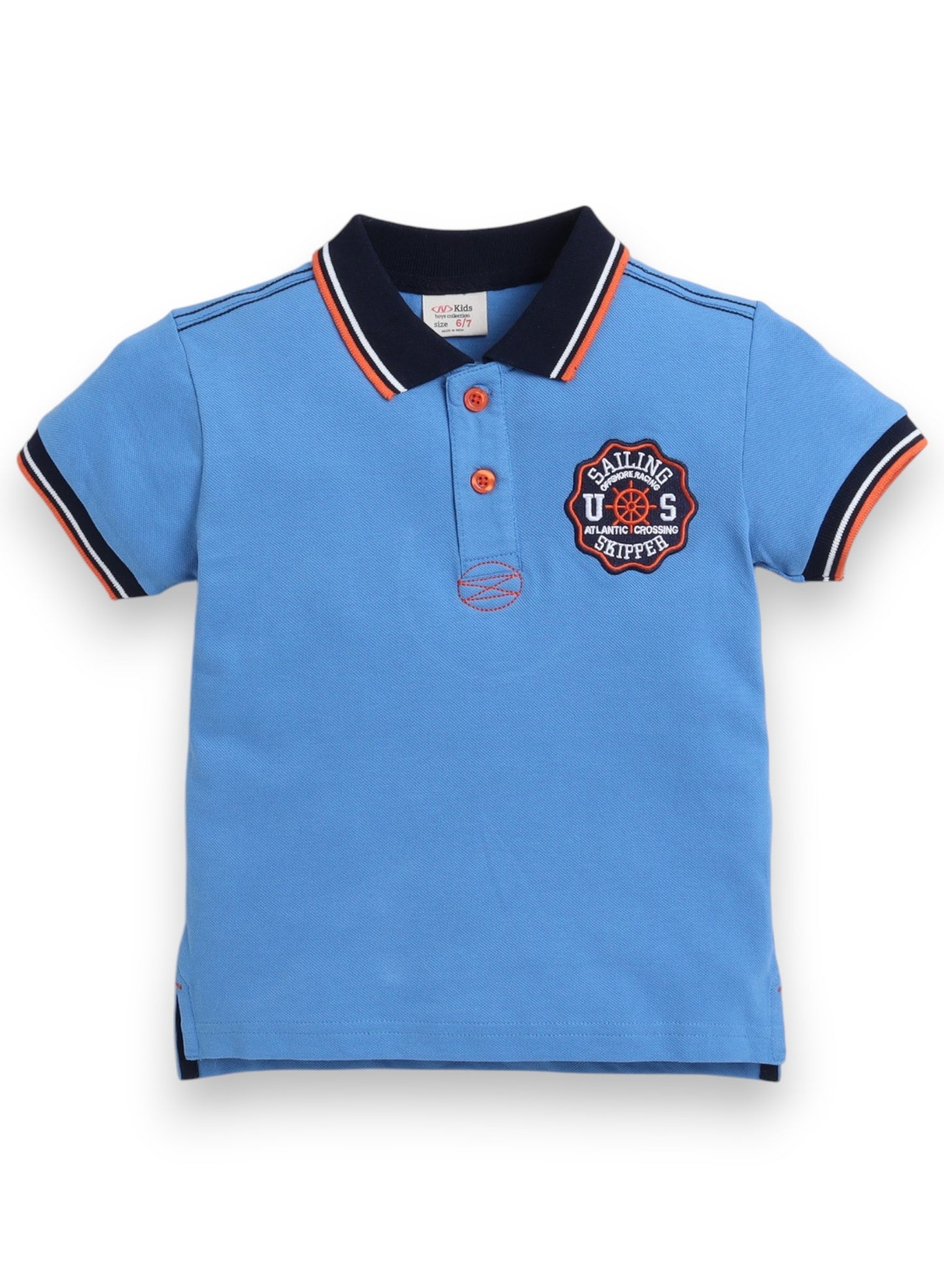 Victor & Jane Junior Boys' Polo T-Shirt – Blue colour with Embroidered Label detail