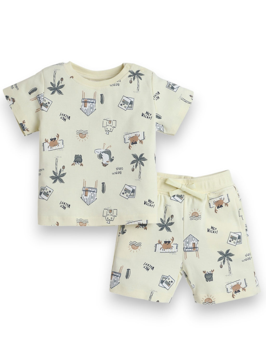 Hey Vacay All Over Printed T-Shirt and Shorts Set - White