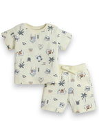 Hey Vacay All Over Printed T-Shirt and Shorts Set - White