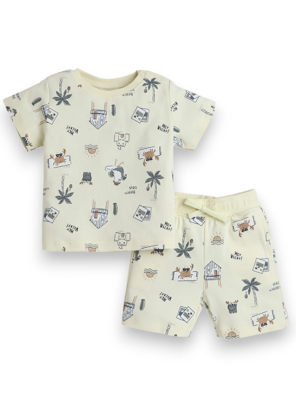 Hey Vacay All Over Printed T-Shirt and Shorts Set - White