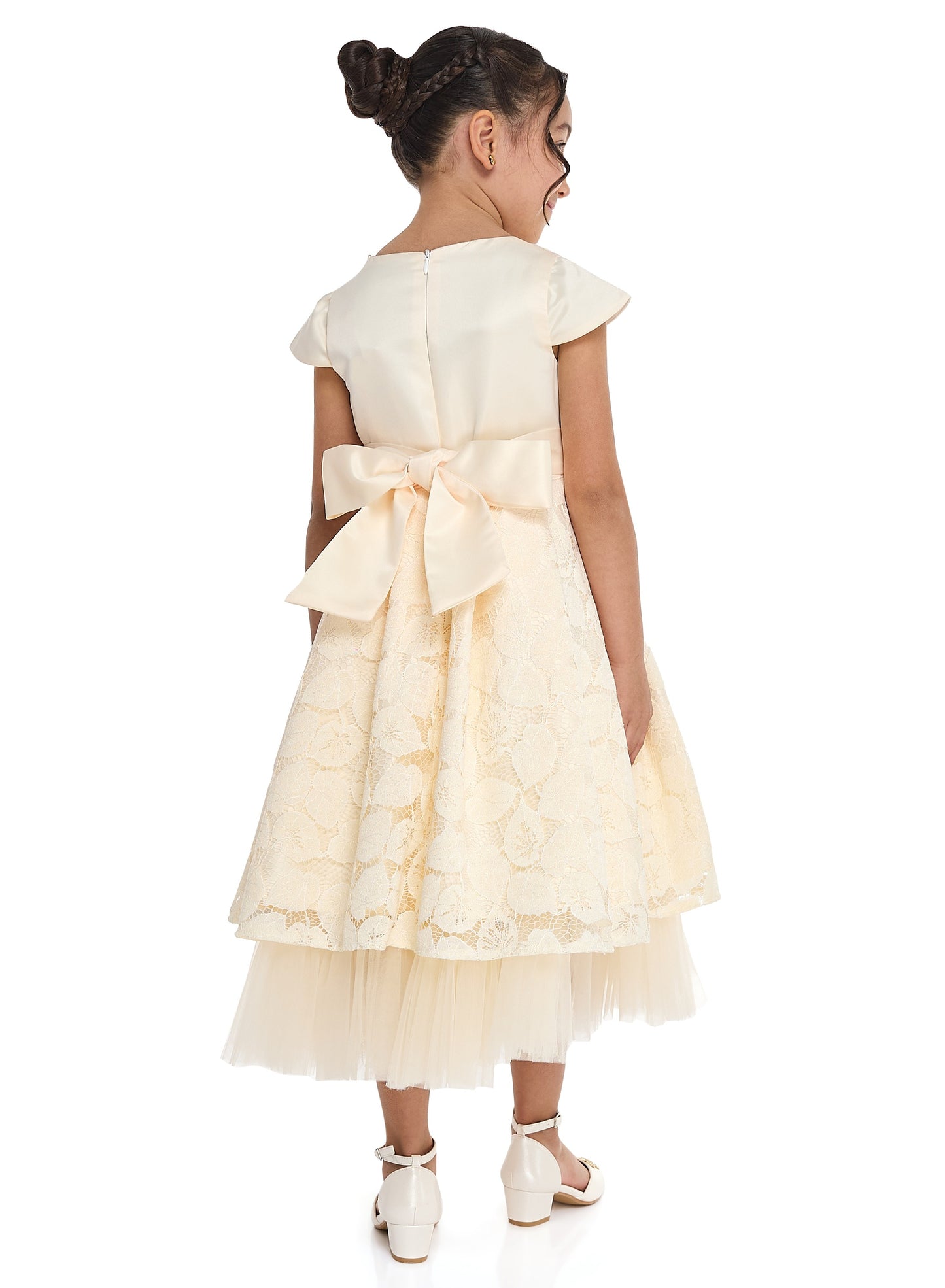 Chic Pink Satin & Lace Party Dress With Mesh & Decoration