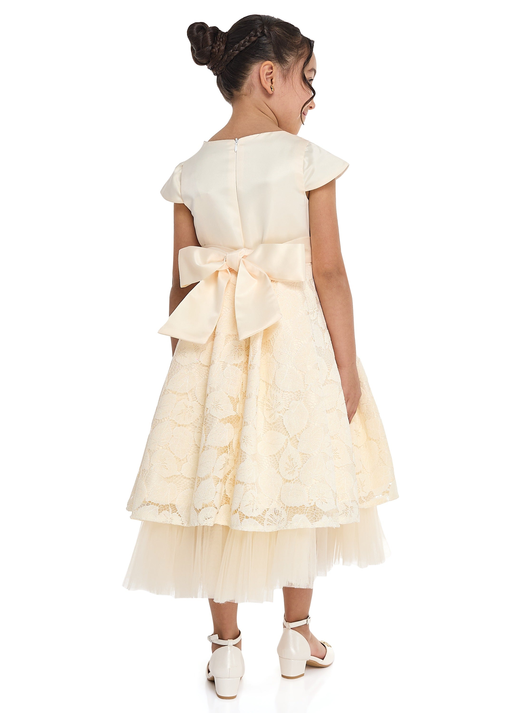 Chic Pink Satin & Lace Party Dress With Mesh & Decoration