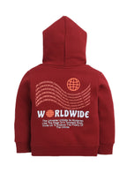 Boys' Maroon "Worldwide" Printed Hooded Sweatshirt