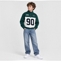 victor and jane boys' green and white half-zip fleece pullover with graphic print and stand-up collar