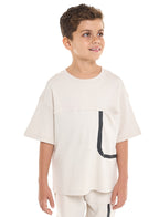 Victor And Jane Boys' Jacquard Set “ Beige Colour Striped Design With Textured Material