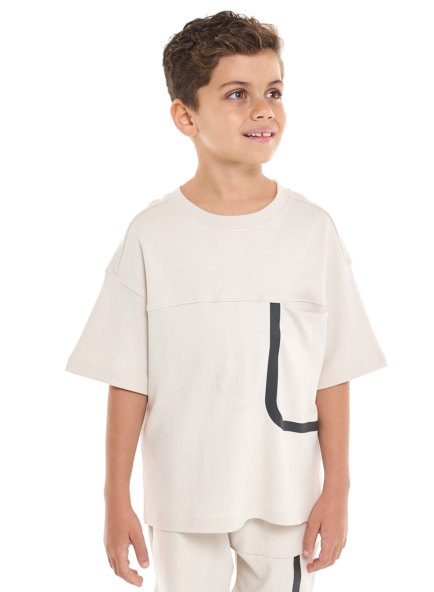 Boys' Jacquard Set – Beige Colour Striped Design with Textured Material