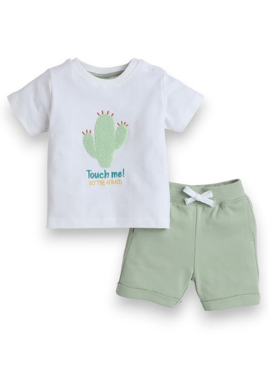 Victor and Jane Infant 2PC Set, T-Shirt with Cute Cactus And Grey Shorts