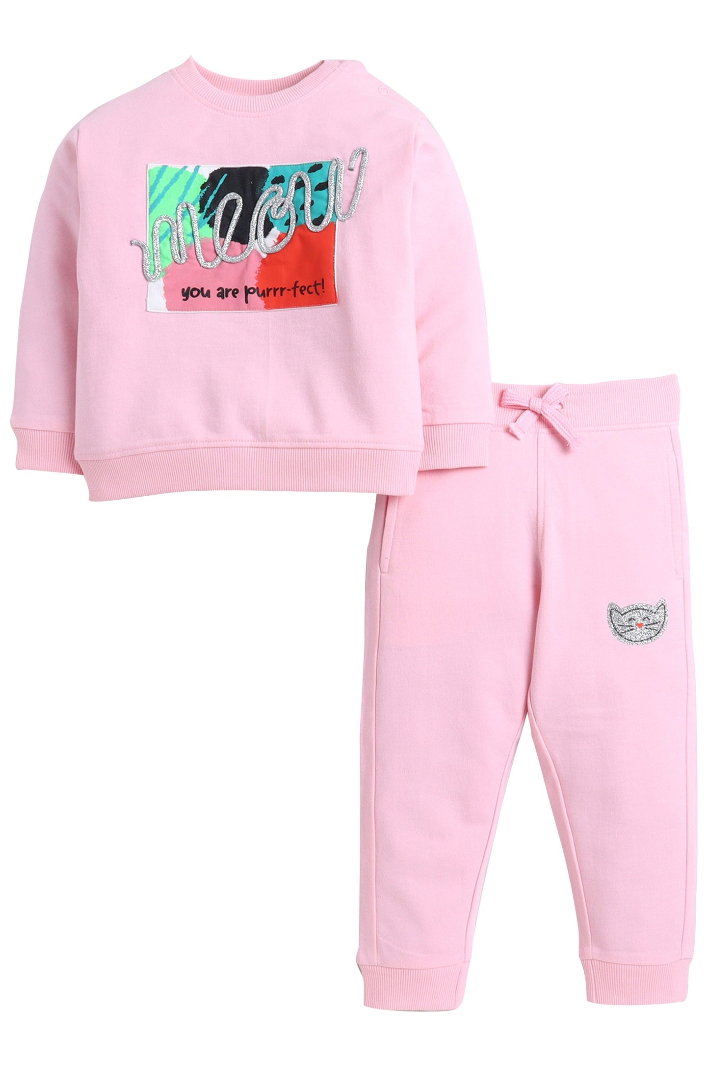 Baby Girl Wild Graphic Fleece Tracksuit – Pink 2-Piece Set