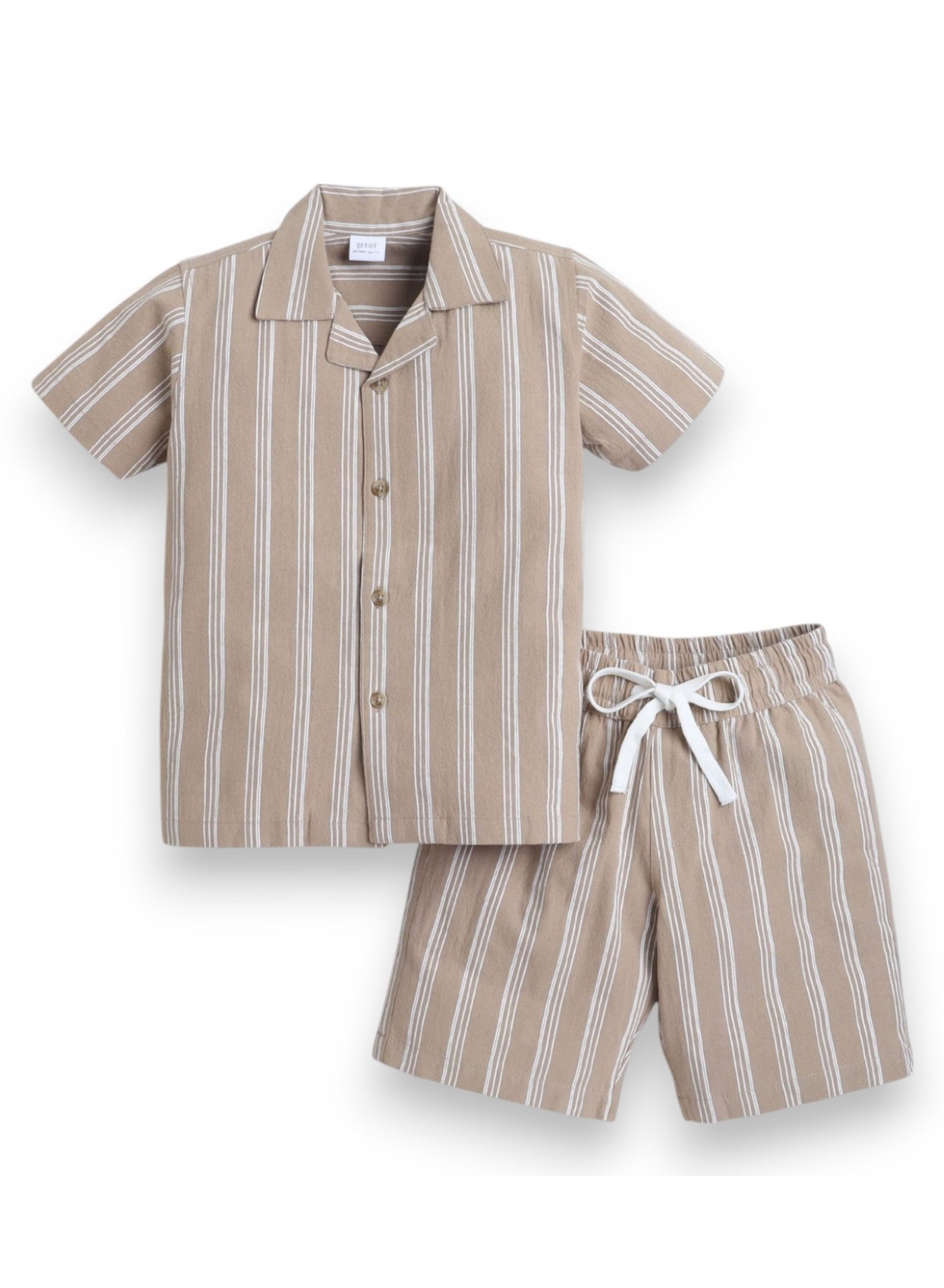 Boys' Casual Cotton Shirt & Shorts Set – Short Sleeve Outfit - Beige