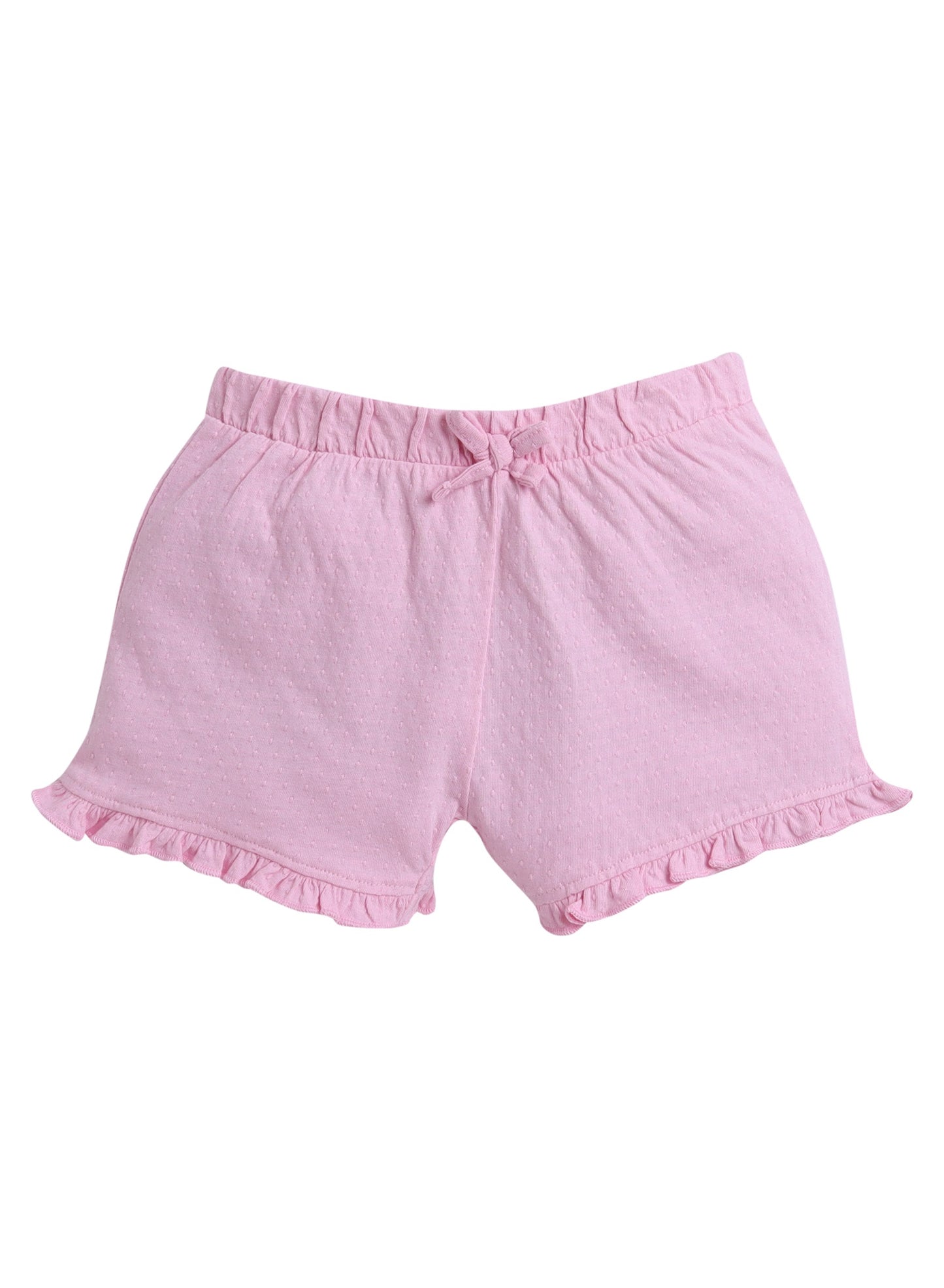 Victor and Jane Girls' Jacquard Shorts with Elasticated Waistband and Ruffle Trim- Pink and Blue-Pack of 2