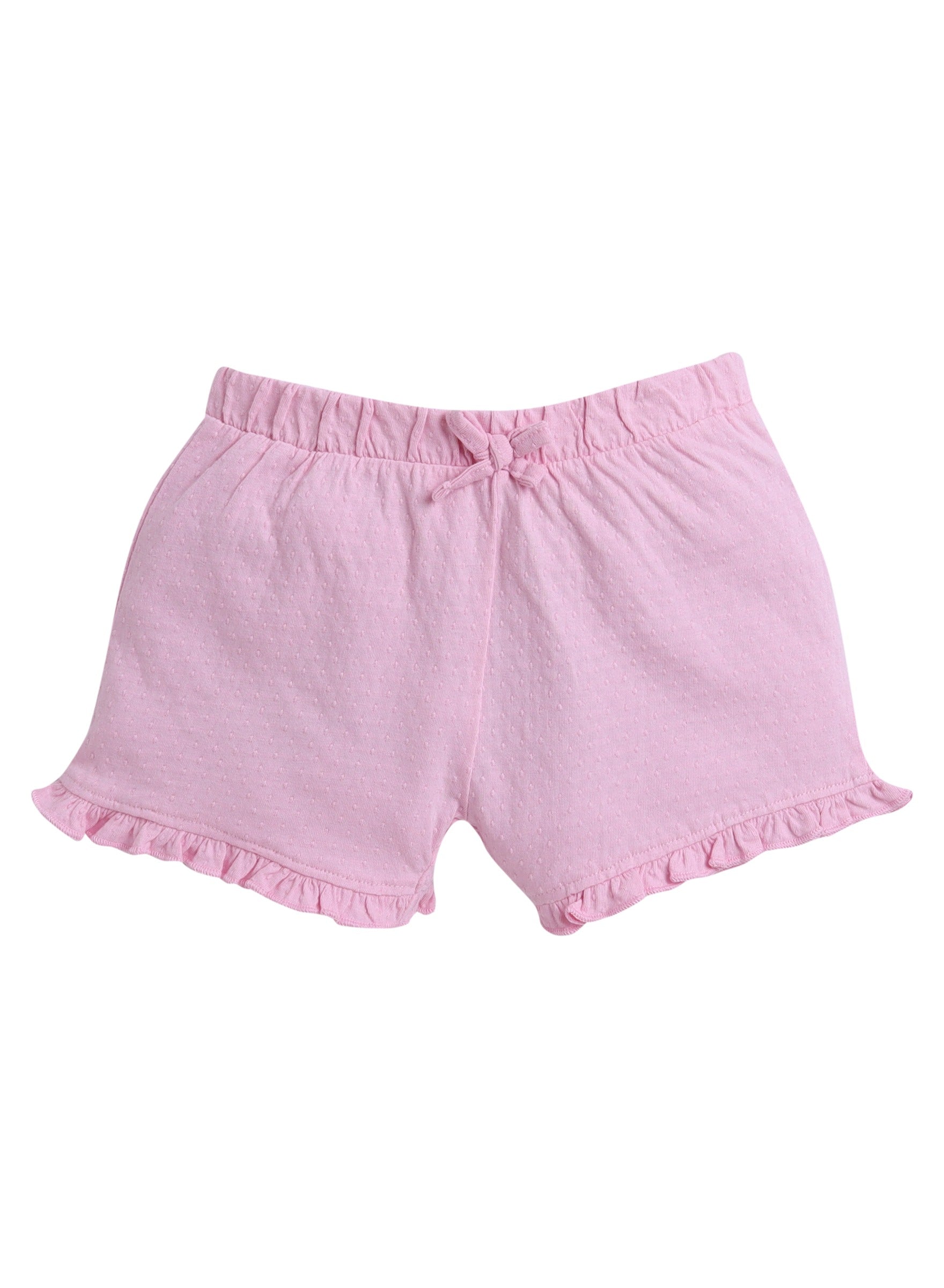 Victor And Jane Girls' Jacquard Shorts With Elasticated Waistband And Ruffle Trim- Pink And Blue-Pack Of 2