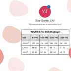 victor and jane youth boys size guide chart in centimeters for ages 8 to 14 years