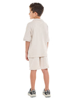Oversized - Boys' Jacquard 2-Piece Set - Polo T-Shirt With Badge Detail And Matching Shorts With Pockets,