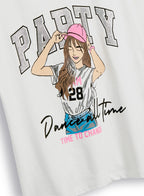 Victor And Jane Round Neck Party Graphic T-Shirt - White
