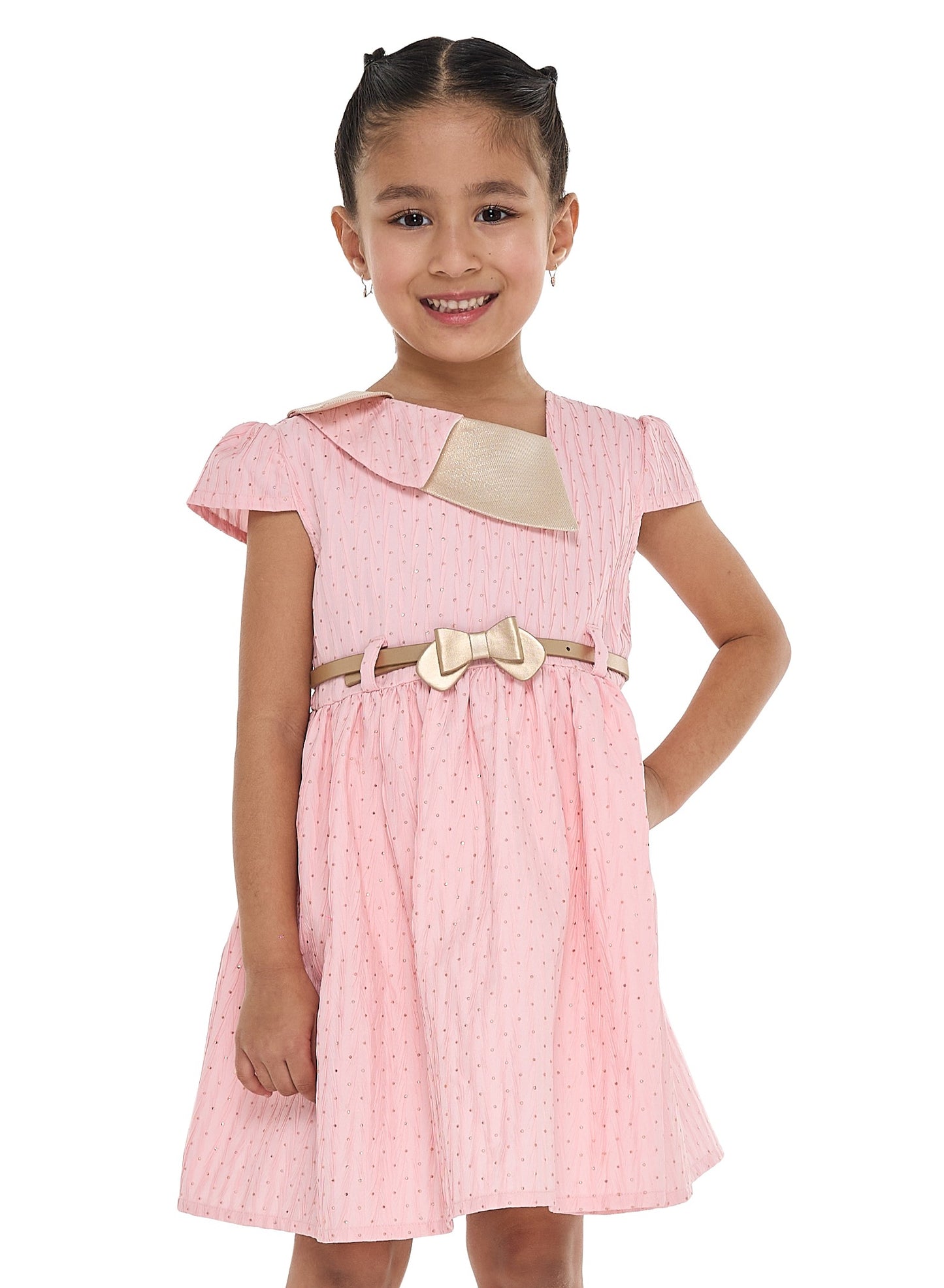 Ivory/Gold Lapel Jacquard Dress