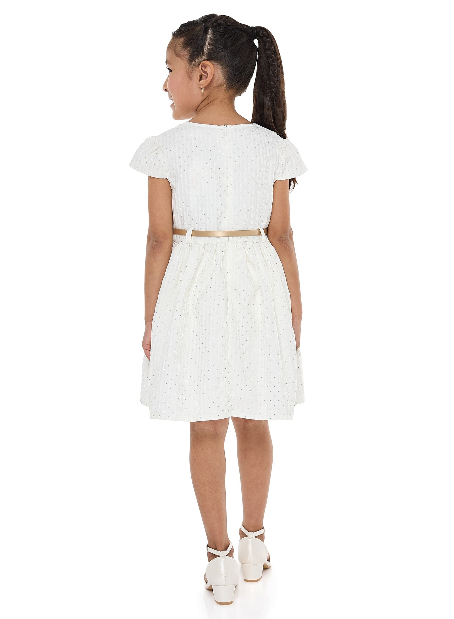 Ivory/Gold Lapel Jacquard Dress