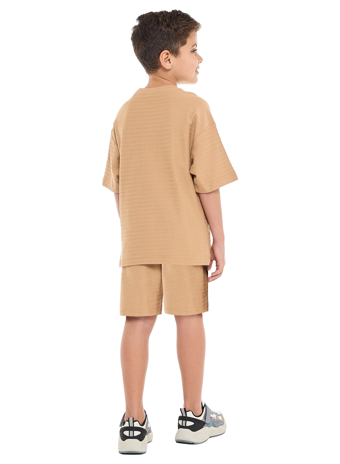 Victor and Jane Boys' Jacquard Set – Sand Colour Striped Design with Textured Material