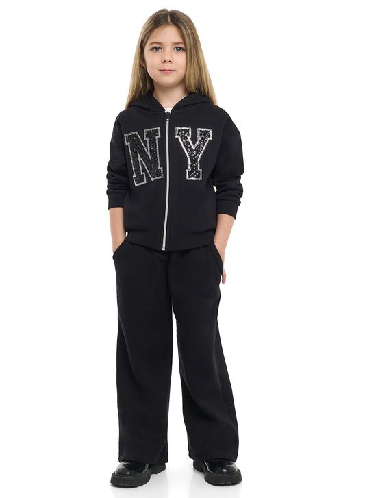 Girls NY Camo Logo Fleece Tracksuit – Black 2-Piece Set