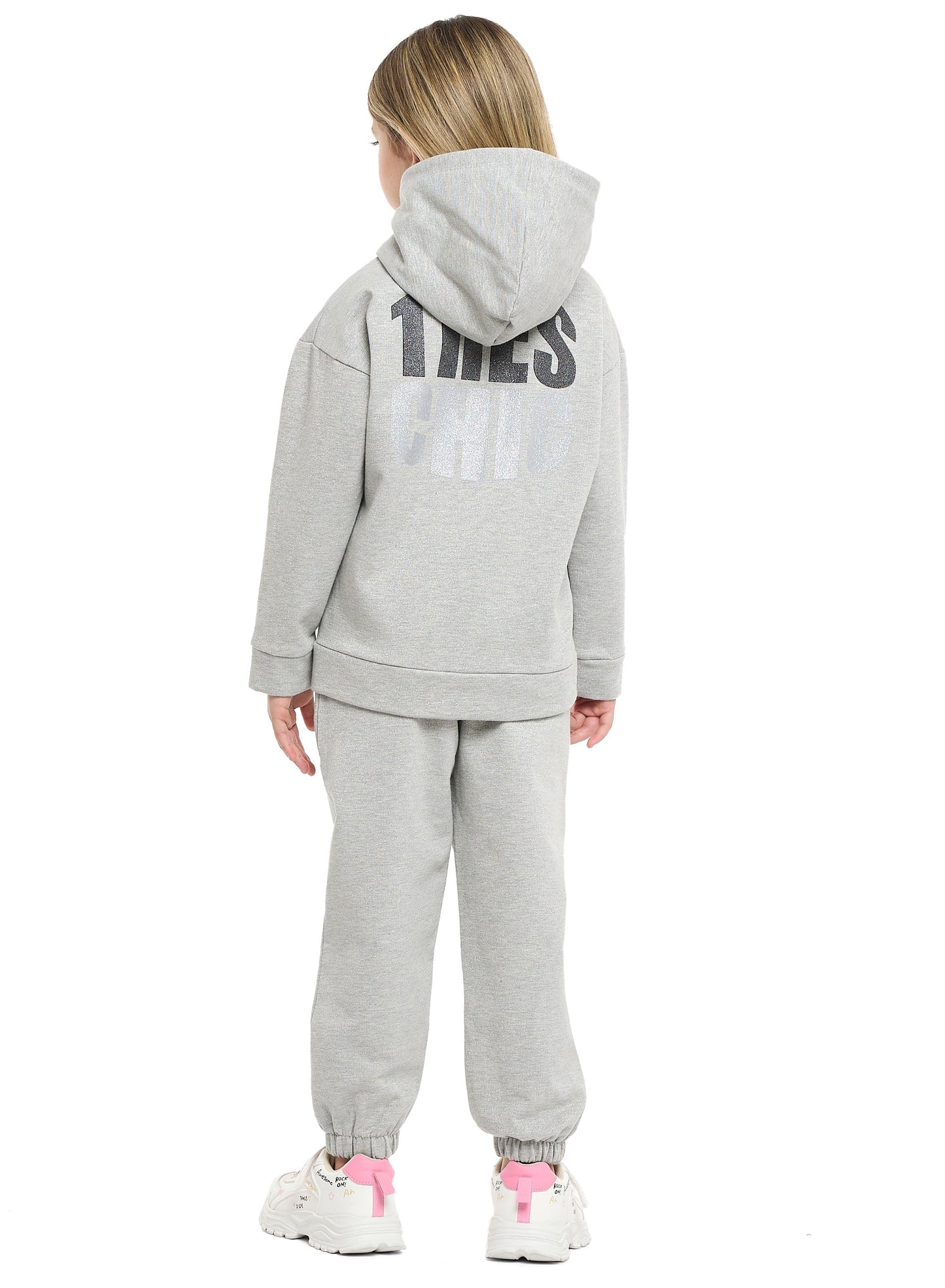 Girls Très Chic Reversible Sequin Fleece Set – Light Grey 2-Piece Outfit
