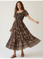 Printed Midi Dress With Square Neck
