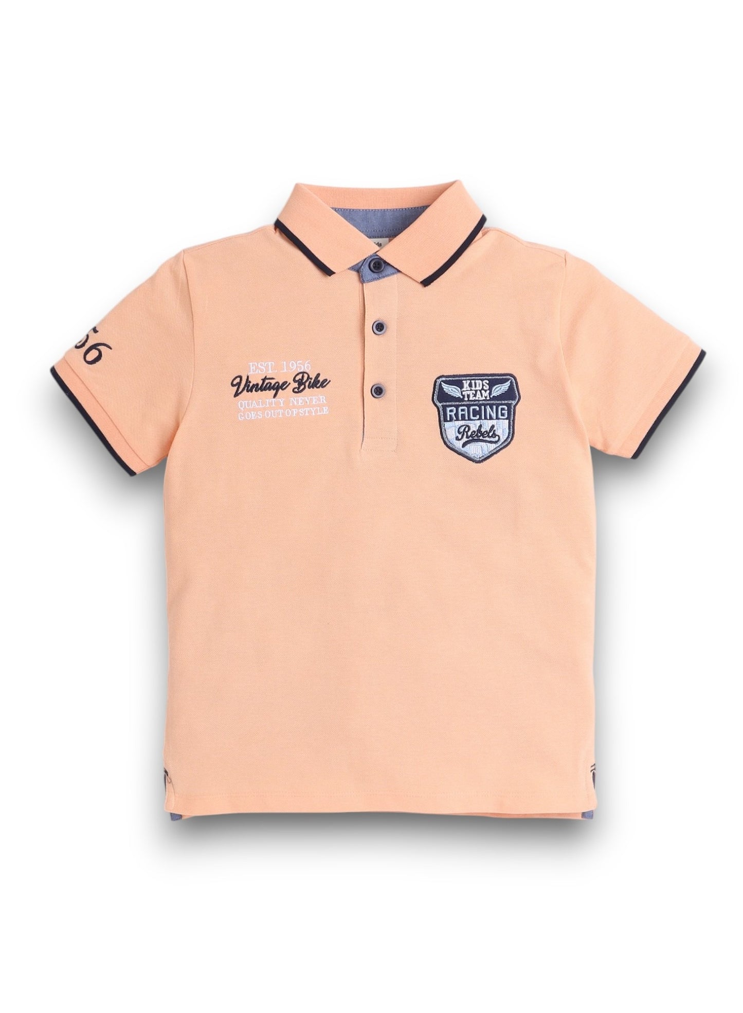 Victor & Jane Boys' Polo T-Shirt – Orange colour with Embroidered Label Detail
