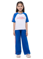 Victor And Jane Girls 2 Pc Set - Embellished Top With Matching Straight Pants With Tape Detail
