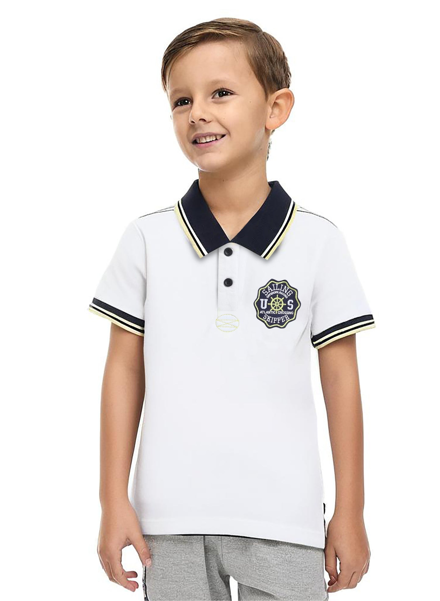 Boys' Polo T-Shirt with Label detail – White colour