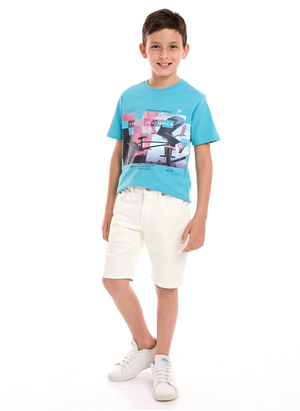 Victor and Jane  Cotton Cycling Stunt Graphic T-Shirt - Blue