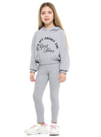 Girls Good Vibes Fleece Tracksuit “ Light Grey 2-Piece Set