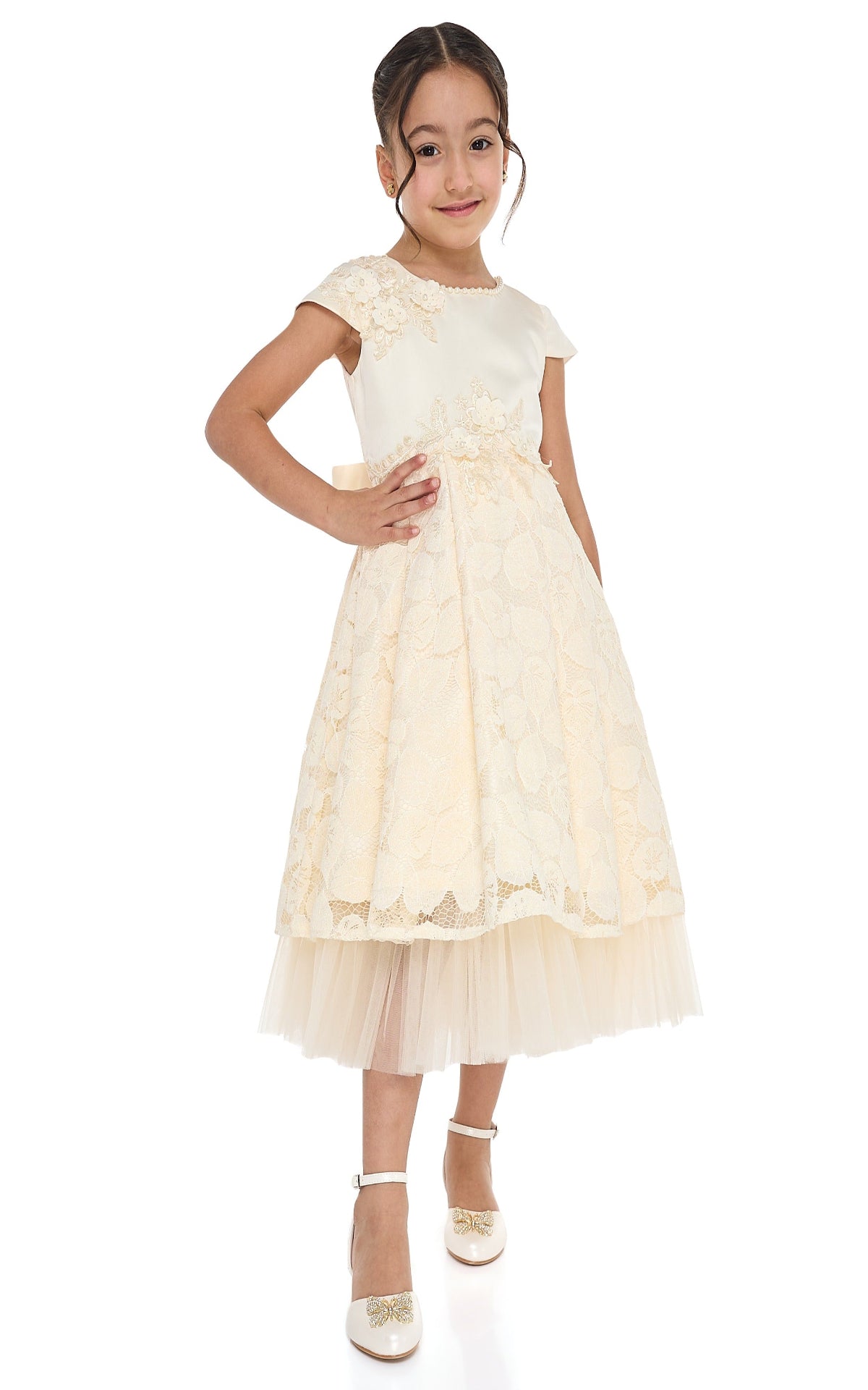 Chic Pink Satin & Lace Party Dress With Mesh & Decoration