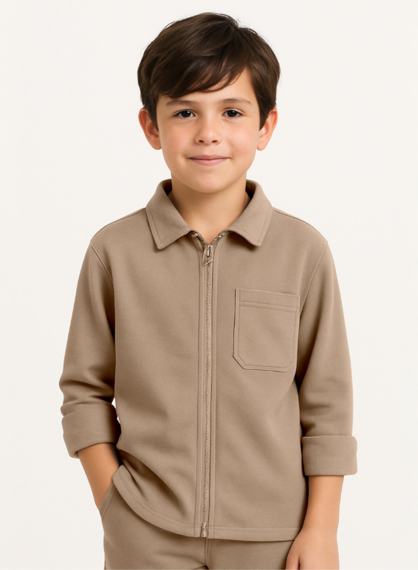 Boys’ Utility Jacket & Jogger Set – Beige