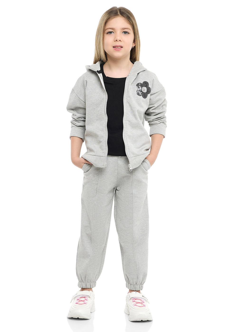 Girls Trã¨S Chic Reversible Sequin Fleece Set “ Light Grey 2-Piece Outfit