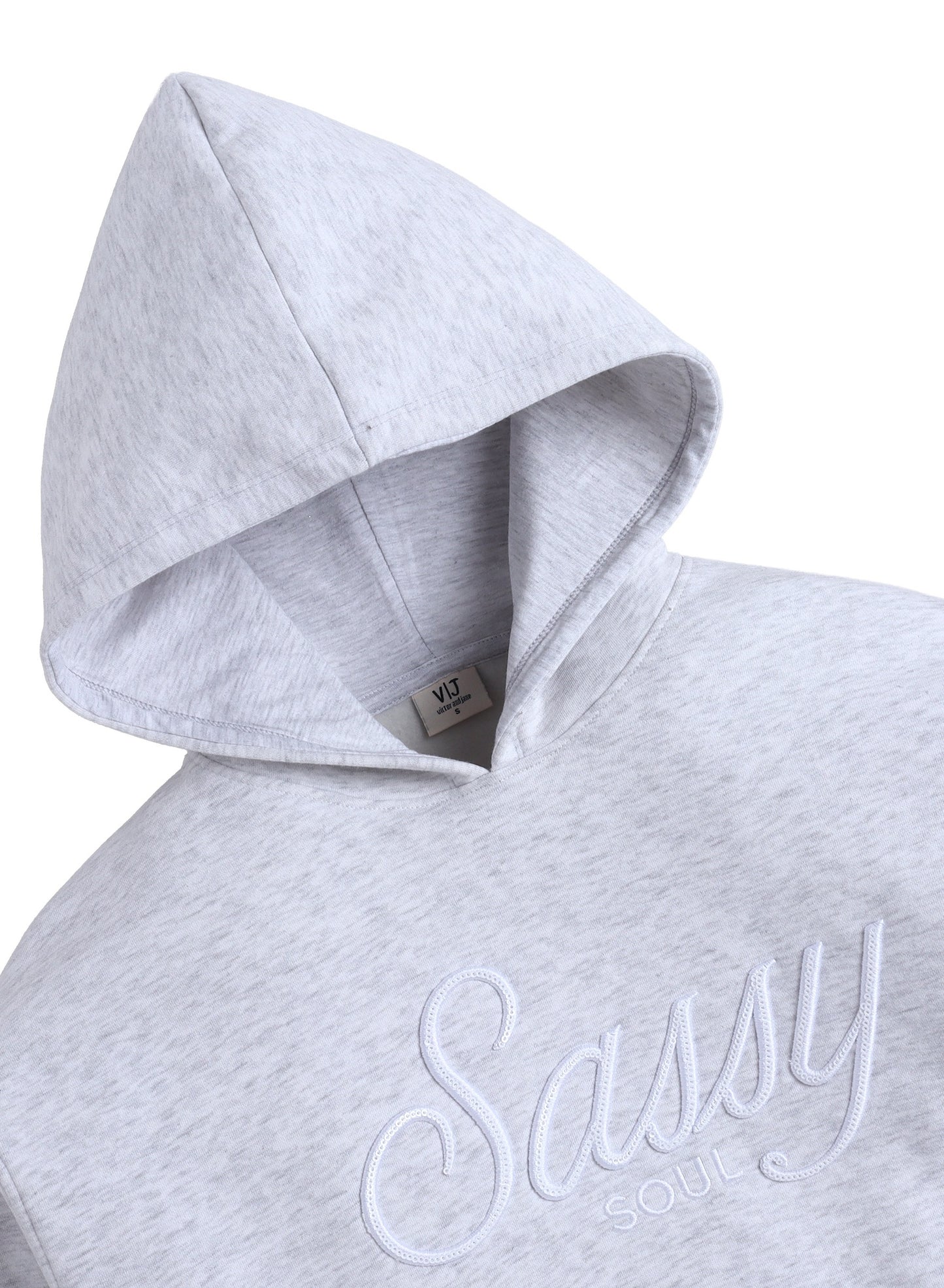 “Sassy Soul” Girls' Graphic Hoodie – Heather Grey | 100% Cotton Fleece |