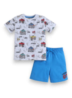 Boys Racing Car Print Cotton Pajama Set “ T-Shirt & Shorts Nightwear