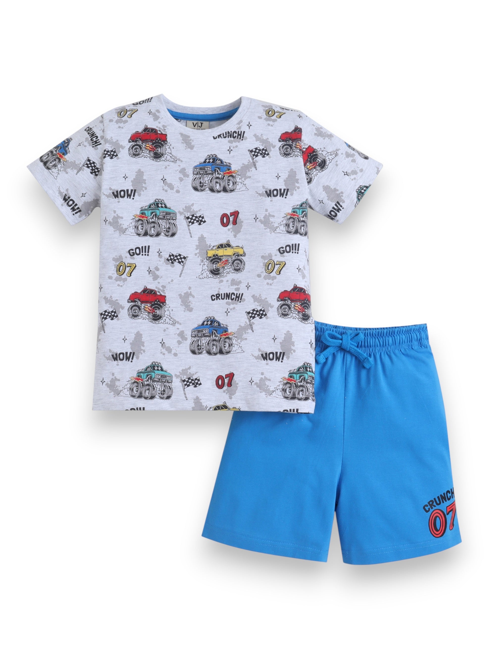 Boys Racing Car Print Cotton Pajama Set “ T-Shirt & Shorts Nightwear