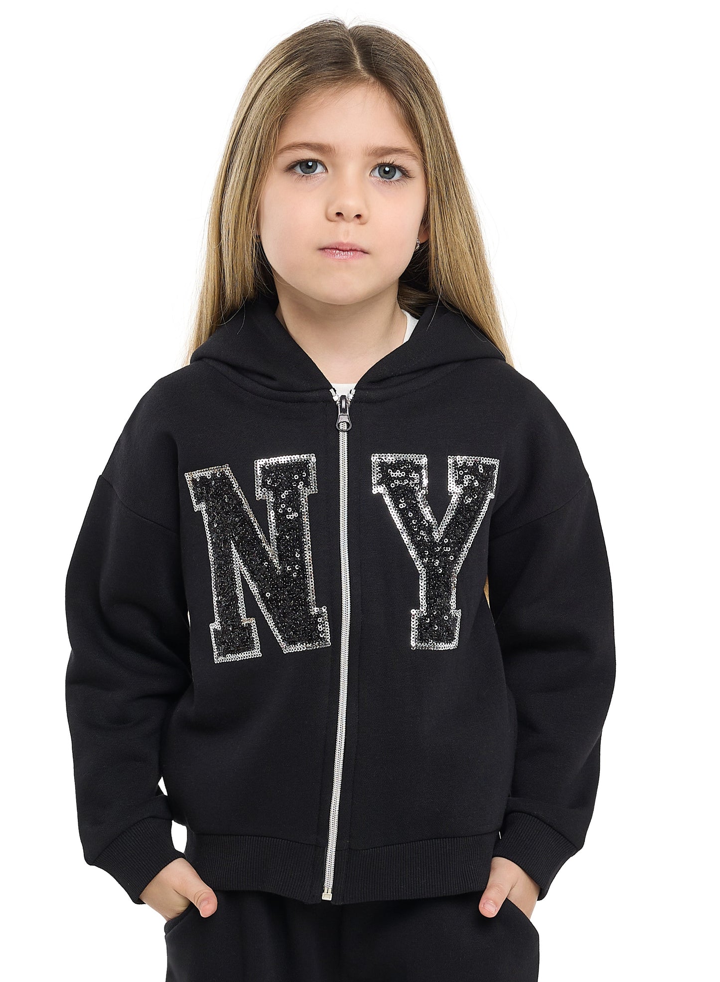 Girls NY Camo Logo Fleece Tracksuit – Black 2-Piece Set